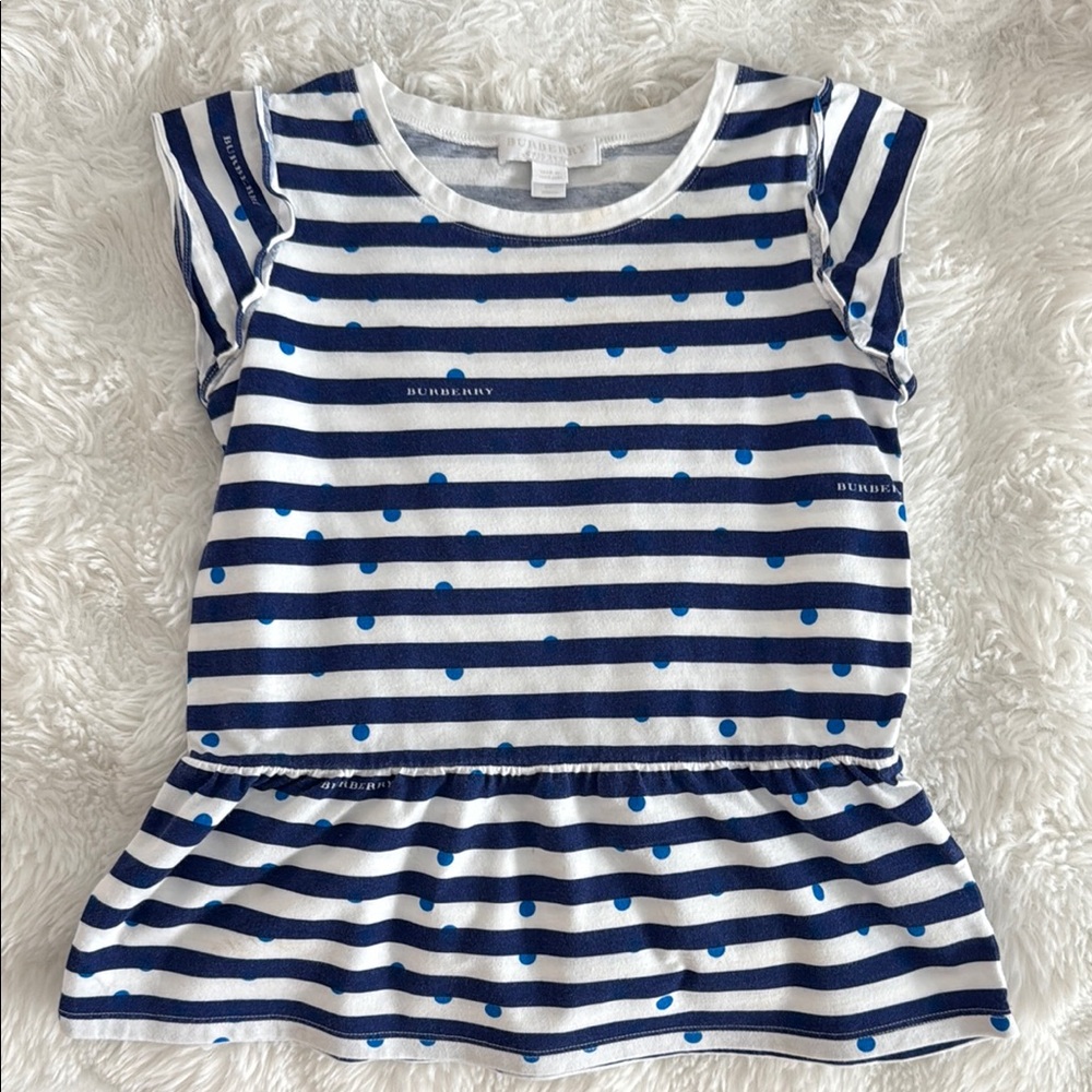 Burberry Blue and White Short Sleeve Tee with Nautical Stripes